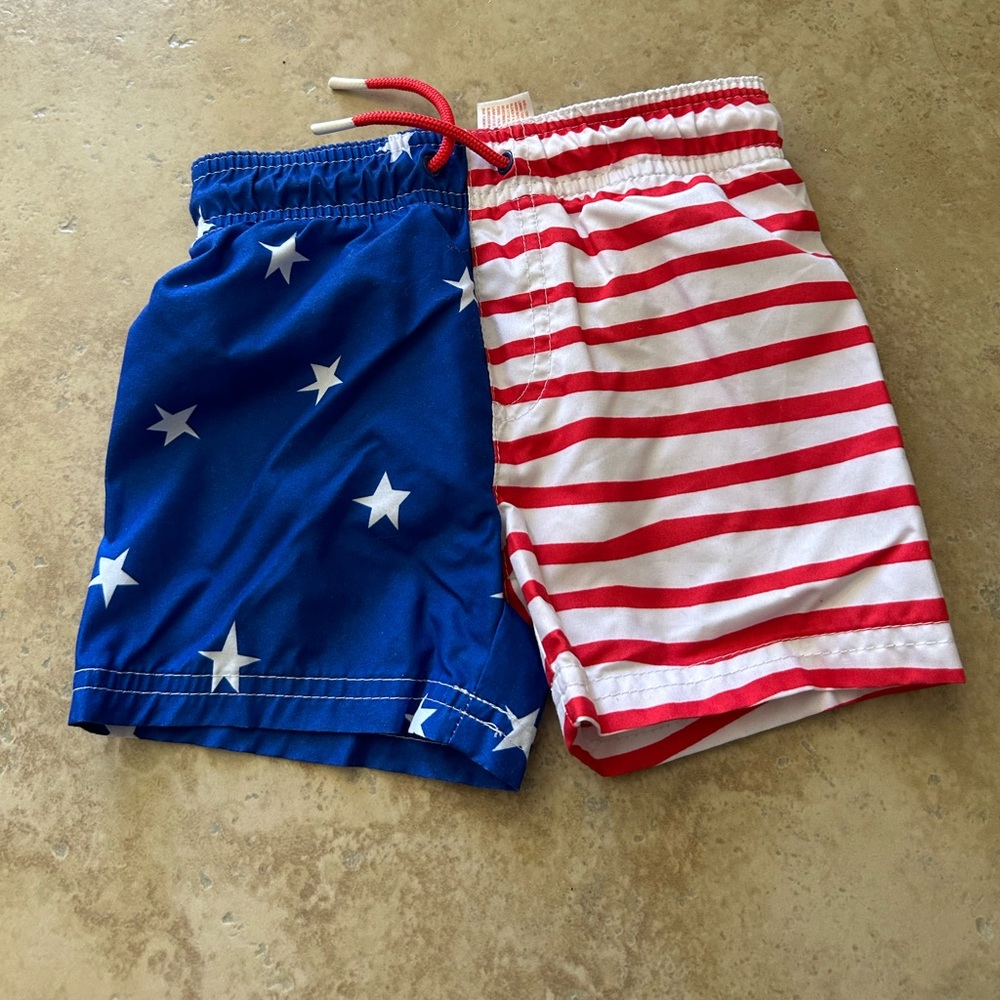 Toddler boy American flag swim trunks